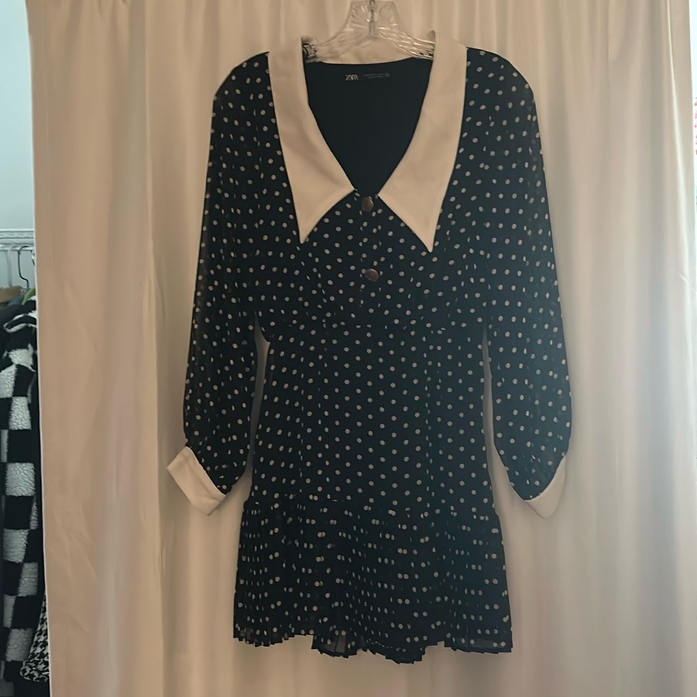 Zara Long Sleeve Polka Dot Dress with Collar